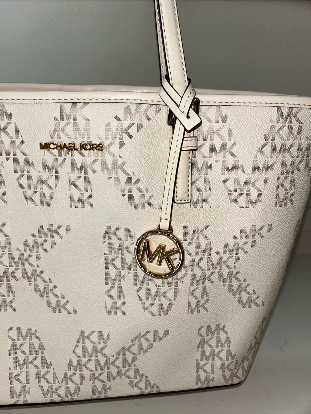 Michael Kors Cream and Beige MK Signature Tote - Picture 3 of 5